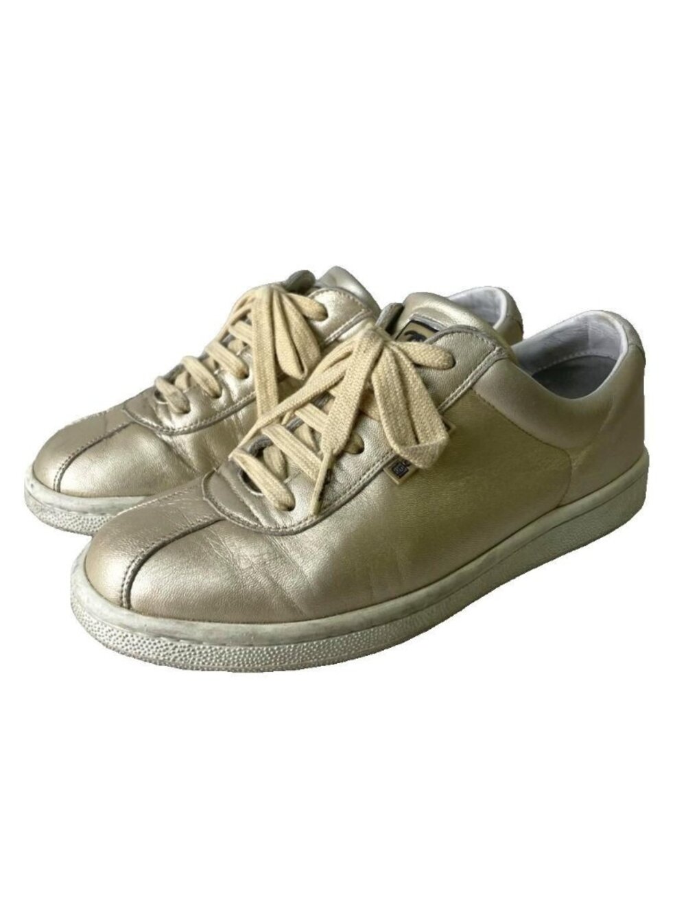 Chanel Sneakers Logo Metallic Gold Colored